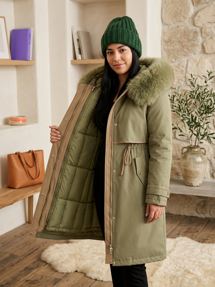 Campera dama parka forro extraíble y capucha